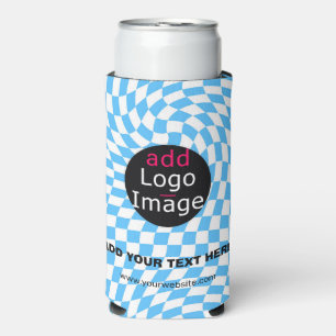 Modern Professional Custom Business Chequered Blue Seltzer Can Cooler