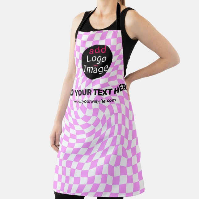 Modern Professional Custom Business Chequered Pink Apron (Insitu)
