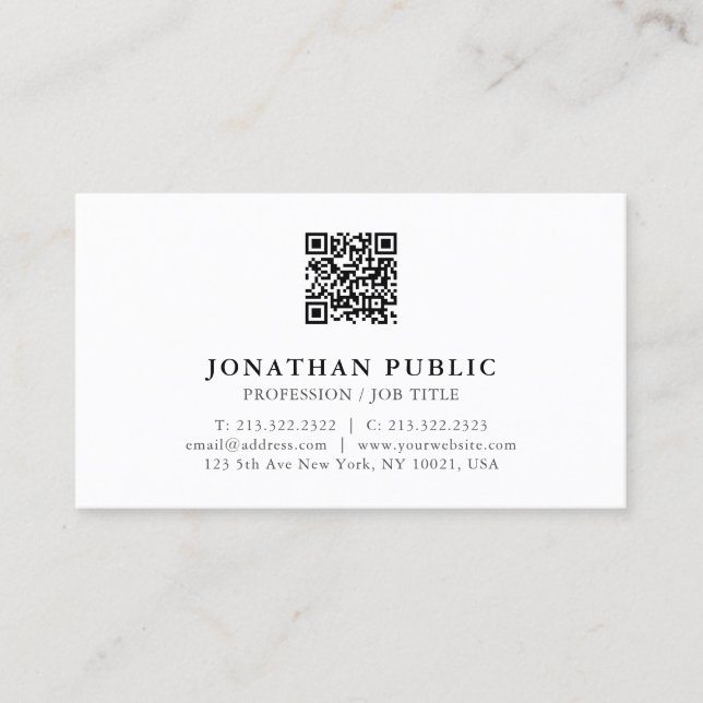 Modern Professional Custom Your Text QR Code Business Card (Front)