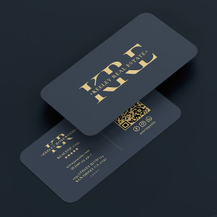 Modern Professional Dark Blue Grey Monogram  Business Card