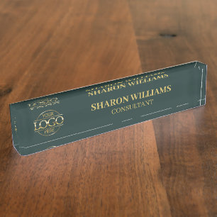 Modern Professional Dark Green Gold Office Title Nameplate