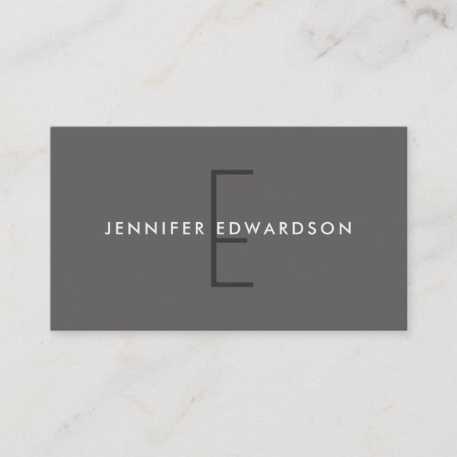 Modern professional dark grey monogrammed business card (Front)