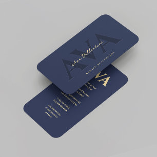 Modern Professional Dentist Orthodontist Blue Gold Business Card
