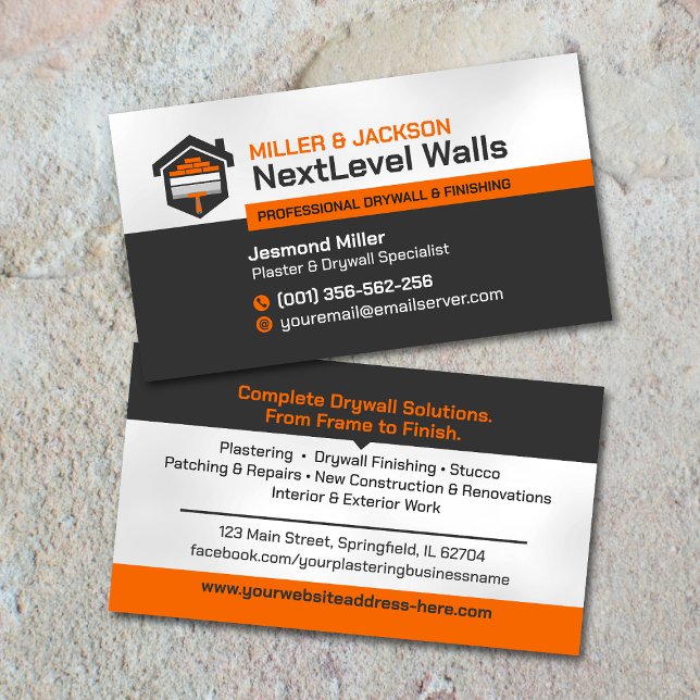 Modern Professional Drywall Plastering Services  Business Card (Creator Uploaded)