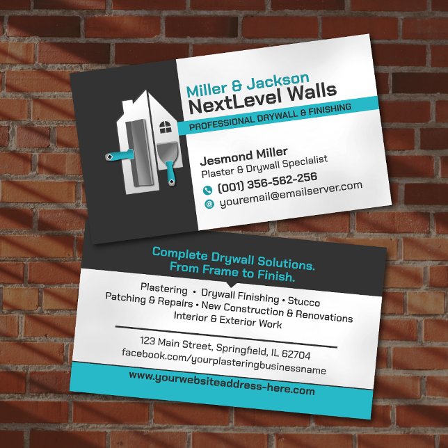 Modern Professional Drywall Plastering Services  Business Card (Creator Uploaded)