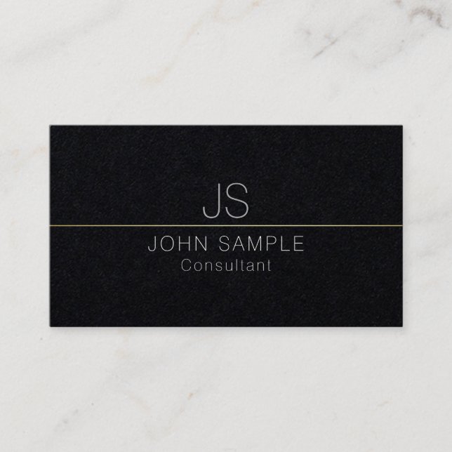 Modern Professional Elegant Black Gold Monogram Business Card (Front)