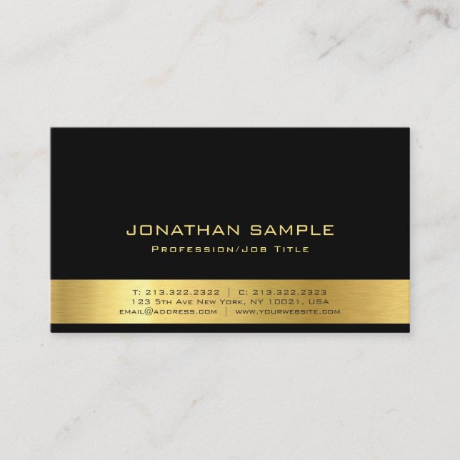 Modern Professional Elegant Black Gold Plain Business Card (Front)
