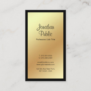 Modern Professional Elegant Black Gold Plain Business Card