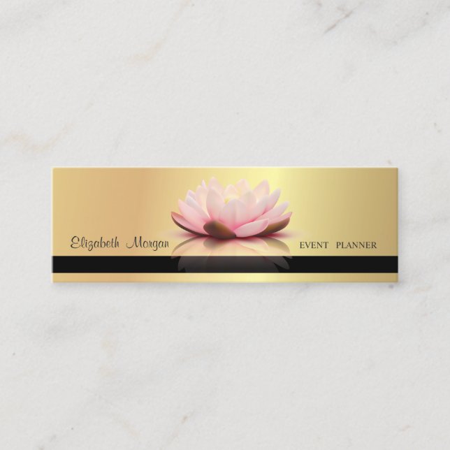 Modern Professional Elegant Gold,Stripe Lotus Mini Business Card (Front)