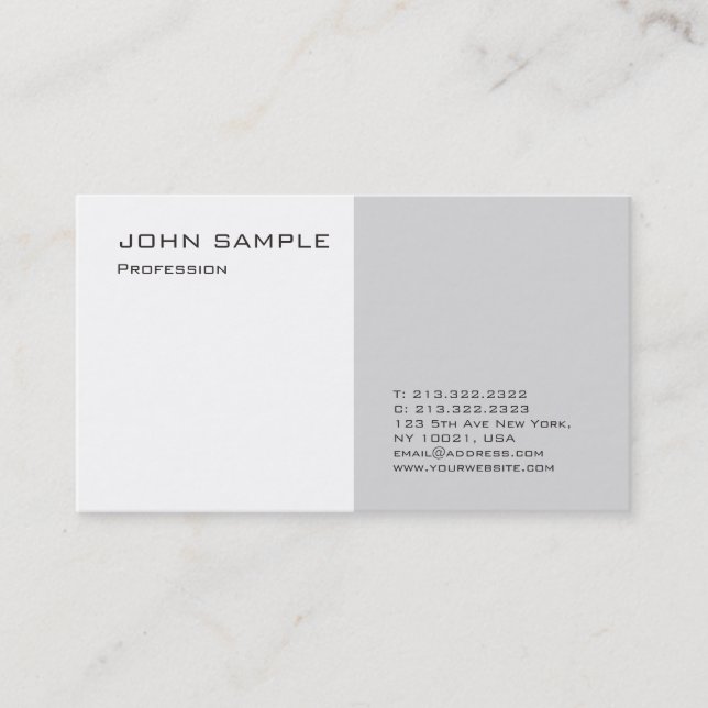 Modern Professional Elegant Grey White Template Business Card (Front)