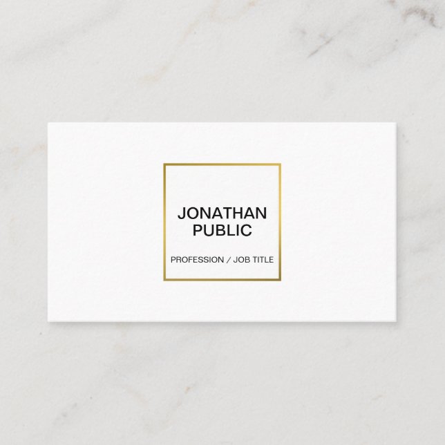 Modern Professional Elegant White Gold Chic Simple Business Card (Front)