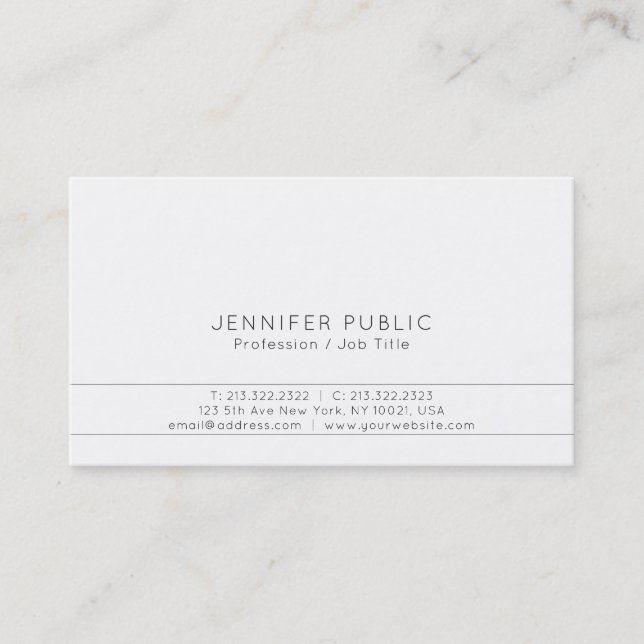 Modern Professional Elegant White Simple Plain Business Card (Front)