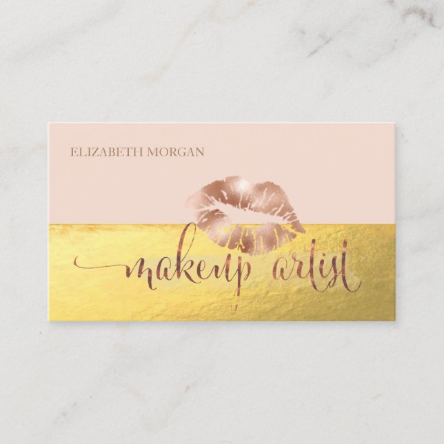 Modern Professional Faux Gold ,lips,Makeup Artist Business Card (Front)