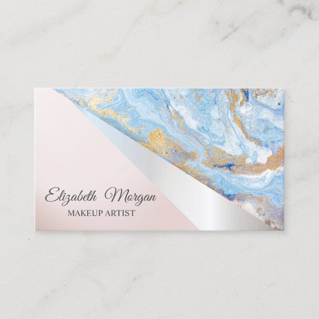 Modern Professional Geometric, Marble Rose Gold Business Card (Front)