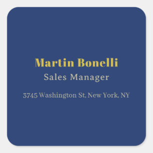 Modern Professional Gold & Blue Colour Serif Font Square Sticker