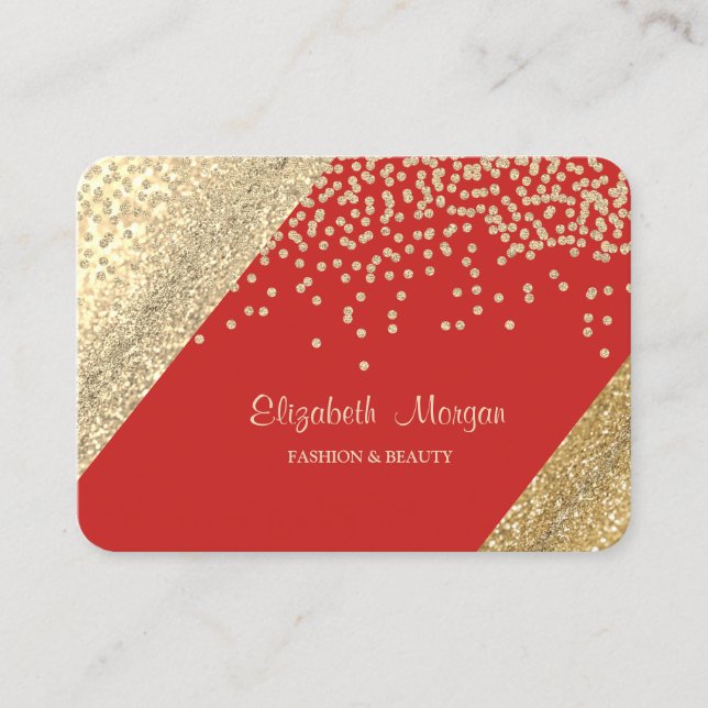 Modern Professional, Gold Glittery Diamonds ,Red Business Card (Front)