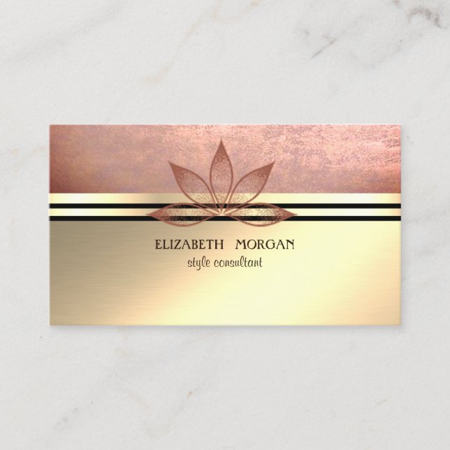 Modern Professional Gold, Lotus Stripes Business Card (Front)
