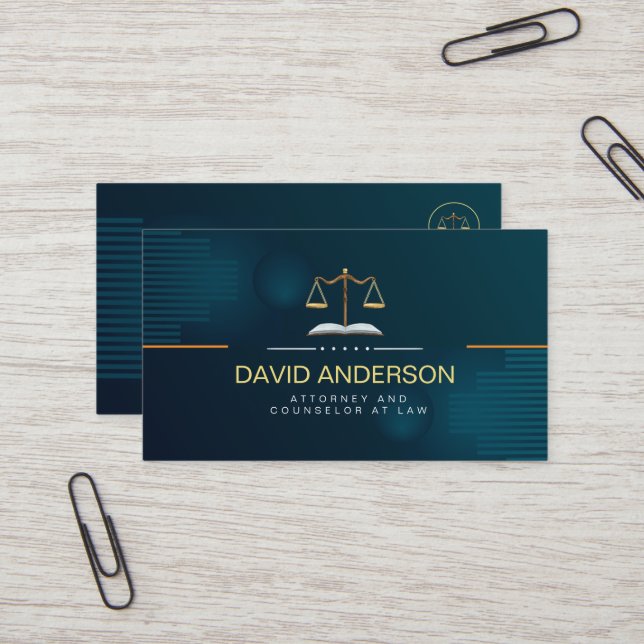 Modern Professional Green Gold Lawyer  Business Card (Front/Back In Situ)
