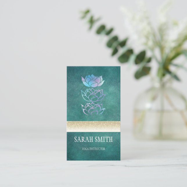 Modern professional green holographic business card (Standing Front)