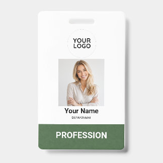Modern Professional Green ID Badge with Photo and