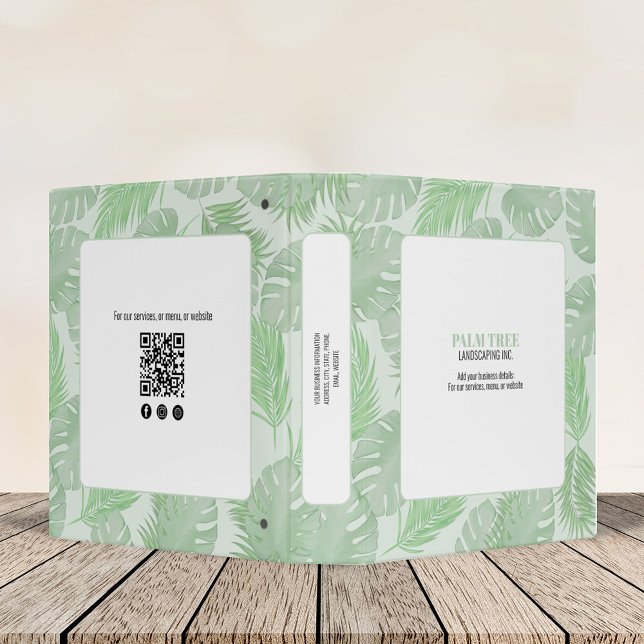 Modern Professional Green Palm Leaves Binder (Botanical palm leaves custom logo promotional three ring binder.)