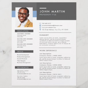 Modern Professional Grey & Blue Job Resume Photo  Flyer