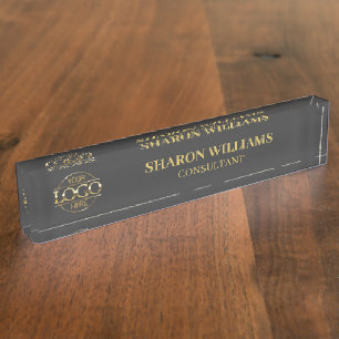 Modern Professional Grey Business Logo Employee Nameplate