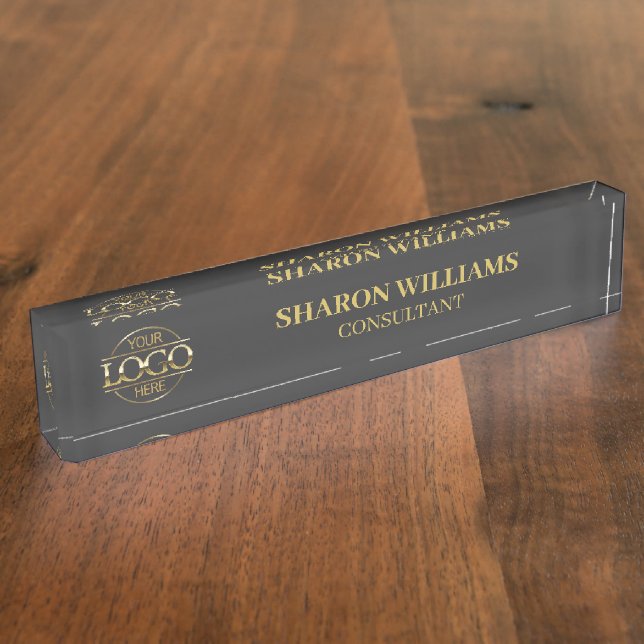 Modern Professional Grey Business Logo Employee Nameplate (Side)