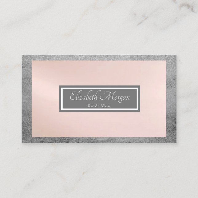 Modern Professional Grey,Pink, Frame Business Card (Front)