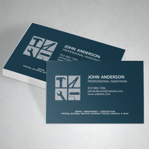 Modern Professional Handyman Services Navy Blue Business Card