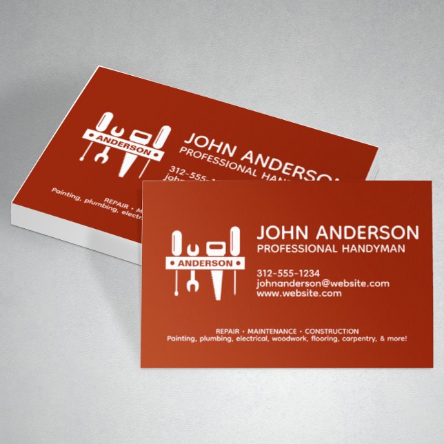 Modern Professional Handyman Services Red Business Card (Creator Uploaded)
