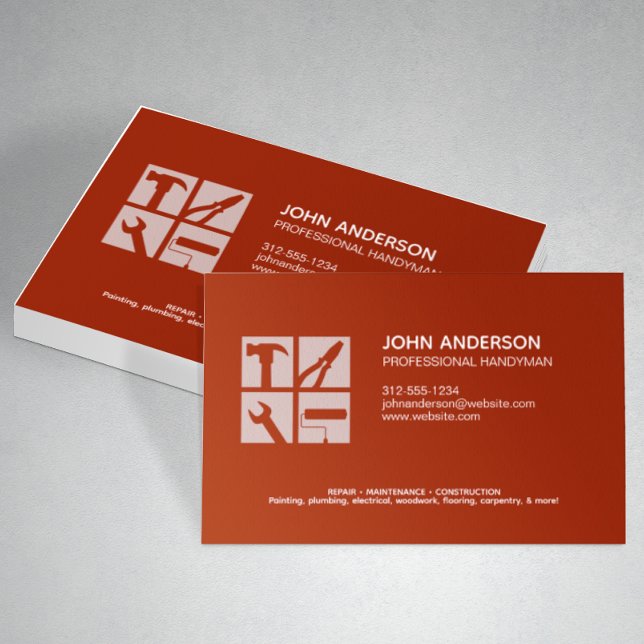 Modern Professional Handyman Services Red Business Card (Creator Uploaded)
