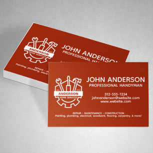 Modern Professional Handyman Services Red Business Card