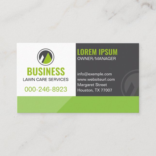 Modern & Professional Lawn Care Social Media Green Business Card (Front)