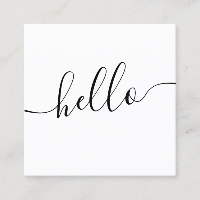 Modern professional logo black white hello square business card (Front)