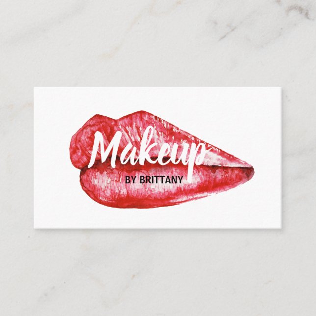 Modern Professional Makeup Artist Red Lips Business Card (Front)
