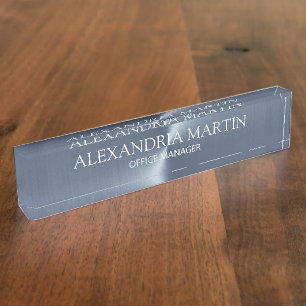 Modern Professional Metallic Blue Job Title Desk Nameplate