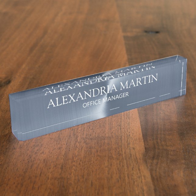 Modern Professional Metallic Blue Job Title Desk Nameplate (Side)