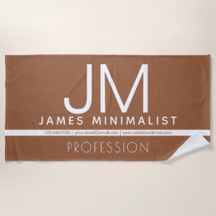 Modern Professional Minimal Design Brown & White Beach Towel