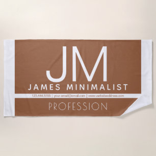 Modern Professional Minimal Design Brown & White Beach Towel