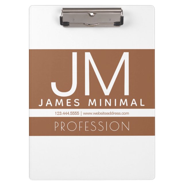 Modern Professional Minimal Design | Brown & White Clipboard (Front)