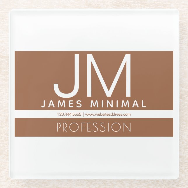 Modern Professional Minimal Design | Brown & White Glass Coaster (Front)