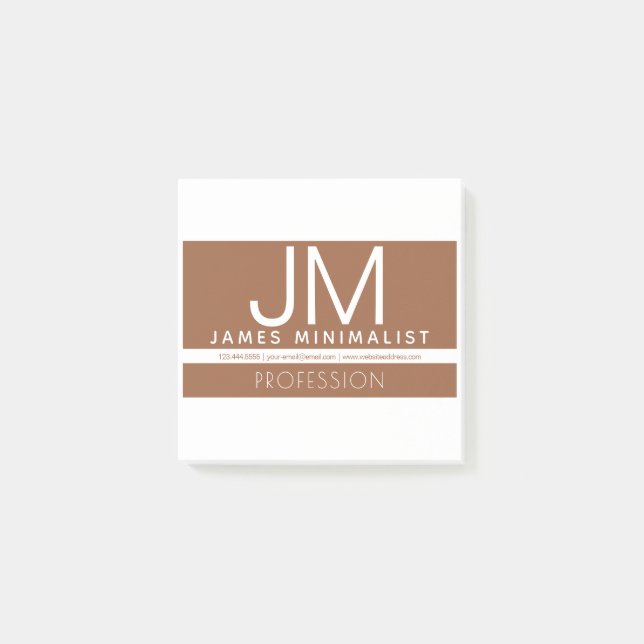 Modern Professional Minimal Design | Brown & White Post-it Notes (Front)