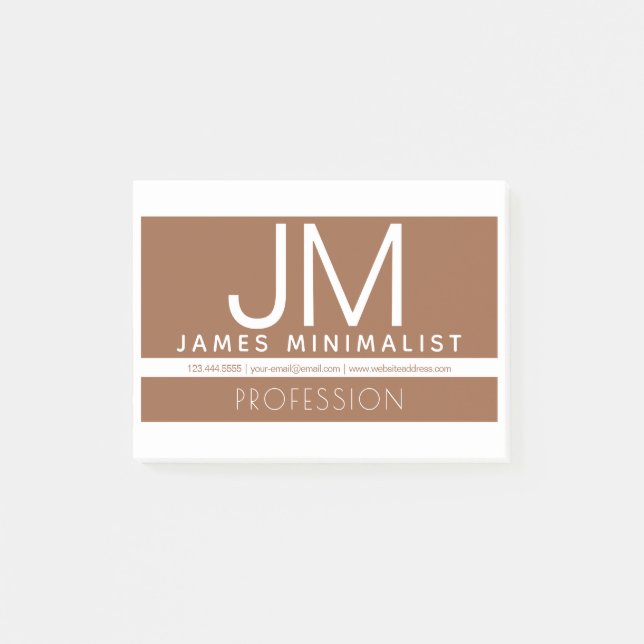 Modern Professional Minimal Design | Brown & White Post-it Notes (Front)