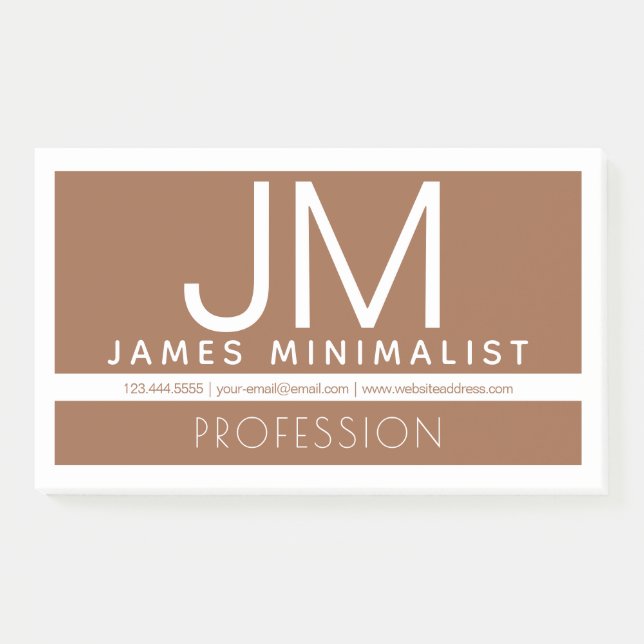 Modern Professional Minimal Design | Brown & White Post-it Notes (Front)
