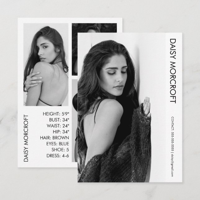 Modern Professional Model Actor Photo comp Card (Front/Back)