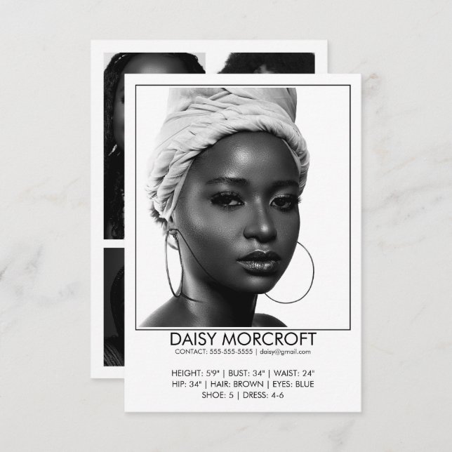 Modern Professional Model Actor Photo comp Card (Front/Back)