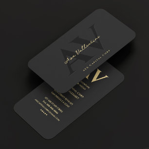 Modern Professional Monogram Black Gold Business Card