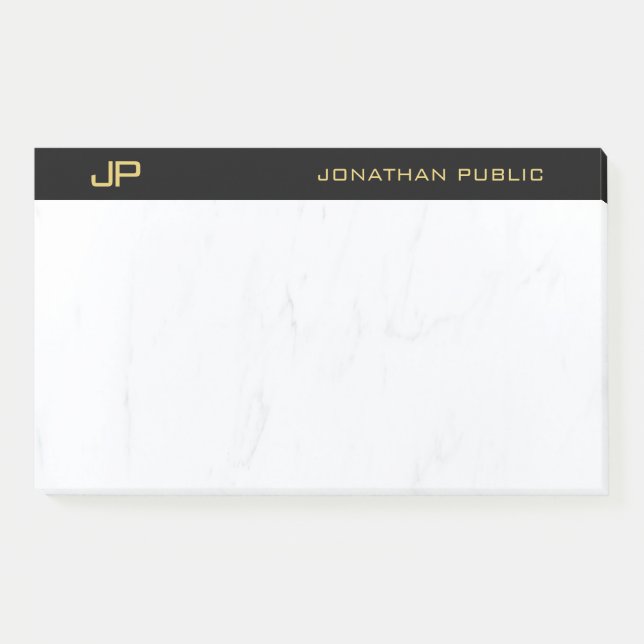Modern Professional Monogram Black Gold Simple Post-it Notes (Front)