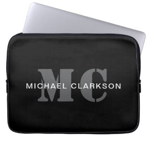 Modern Professional Monogram Black & White Laptop Sleeve